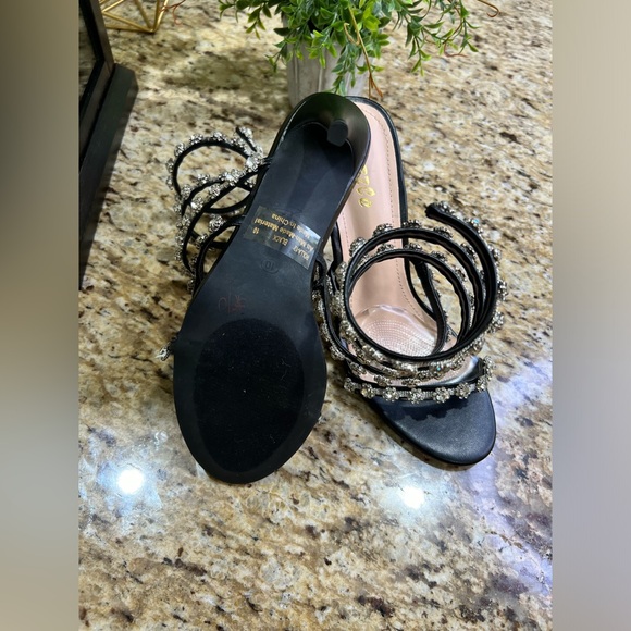 Pazzle Rhinestone Crystal Black/Silver Ankle Wrap High Heel Sandals - Picture 13 of 15